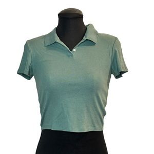 American Eagle green cropped collared top